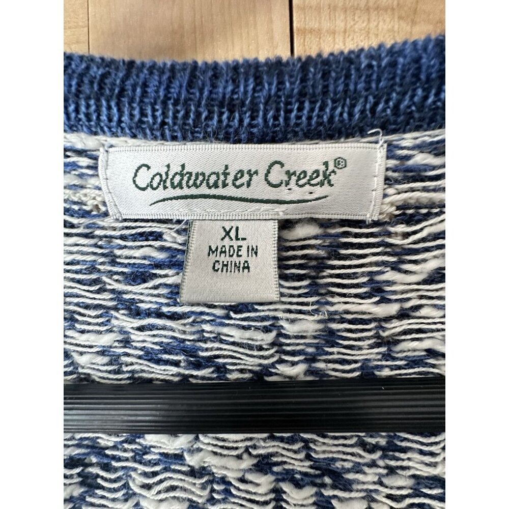 Coldwater Creek Blue/ White Geometric Weave One Wooden Button Cardigan Sz Xl - Picture 3 of 7
